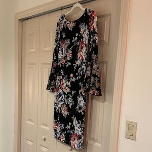 White House Black Market Black Floral Long Sleeve Dress